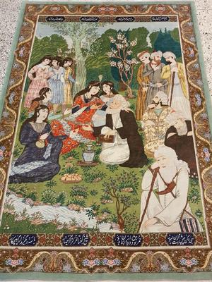فرش دستباف آنتیک تبریز تک خیابانی داستان شیخ صنعان در تهران