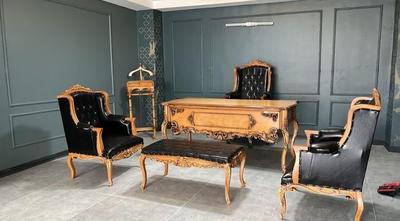 مبلمان اداری کویین تاج دار کلاف چوب راش میز مدیریت در تهران